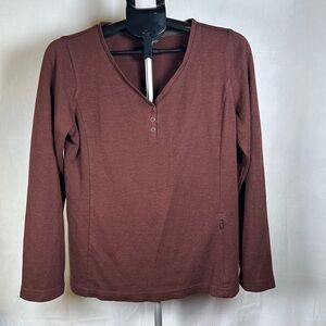 Royal Robbins Burgundy Long Sleeve V-Neck Wool Blend Henley Shirt, Top. Size L